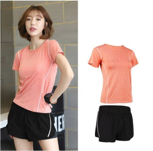 Short-sleeved Tops Running Sports Outdoor Fitness Clothes Two-piece Women's - LiftEra Fitness