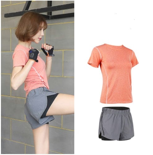 Short-sleeved Tops Running Sports Outdoor Fitness Clothes Two-piece Women's - LiftEra Fitness