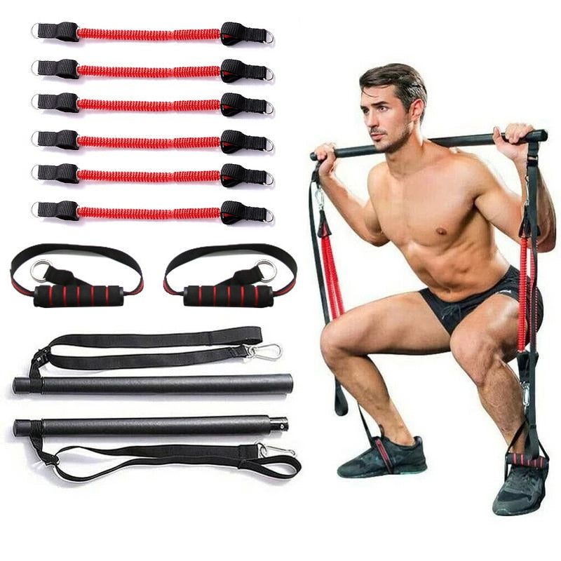 Pilates Stick Gym Exercise Muscle Power Tension Bar With Fitness Stick Home Body Work Out Fitness Pull Rope - LiftEra Fitness